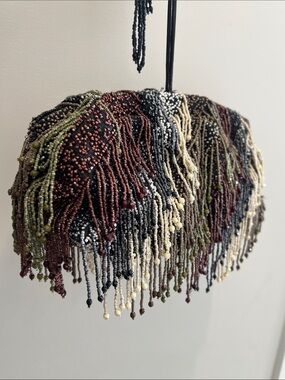 New Zara Beaded Fringe Statement Clutch in Multi-Color
